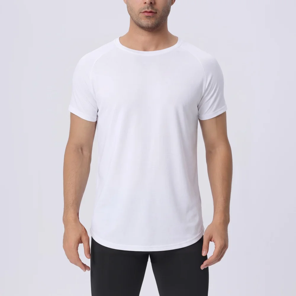 Men Summer Cotton Shirt Short Sleeves Seamless Round Neck Top Bodybuilding Thin T-shirt Elastic Breathable Undershirt Pullover
