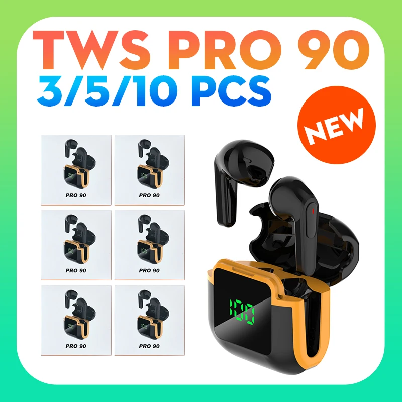 3/5/10 Pcs TWS Pro 90 Wireless Earbuds Bluetooth Earphones HiFi Sound Music Game Headphones Led Display for Xiaomi Android iOS