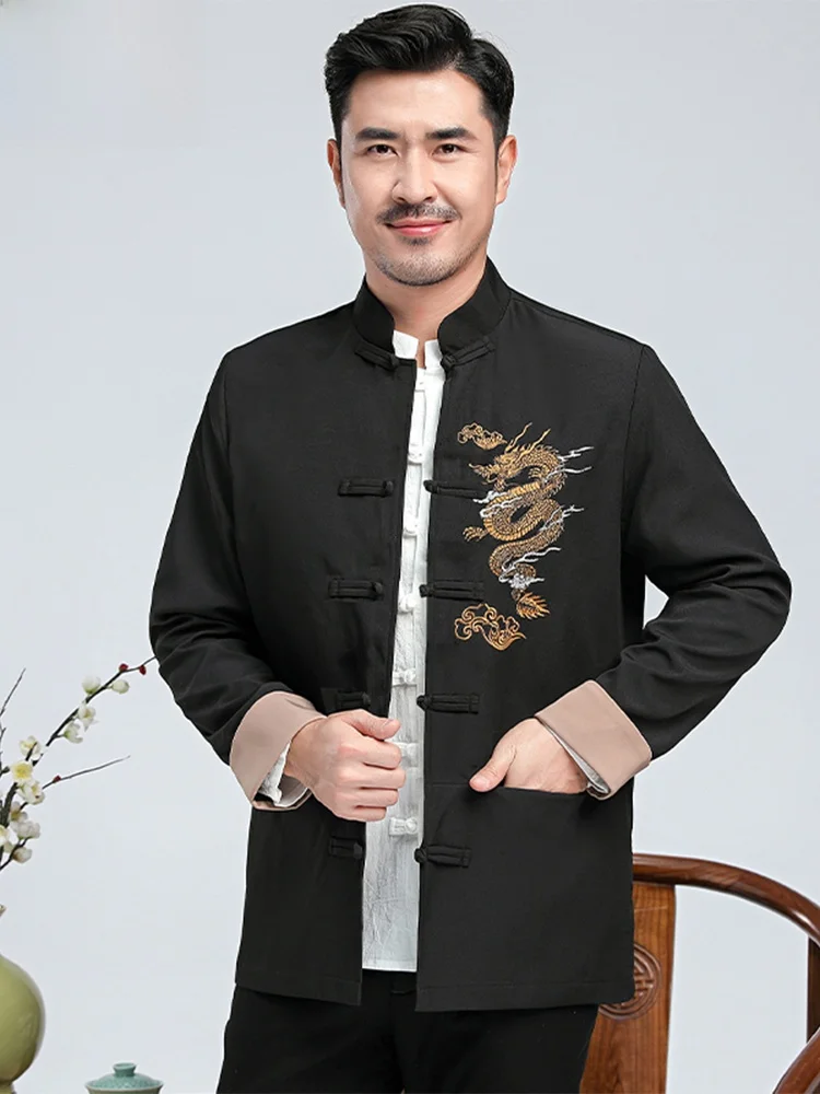 

Lightweight Embroidered Dragon Pattern Men's Spring Autumn Jaet Chinese Sle Casual Long Sve irt TUCANO Brand