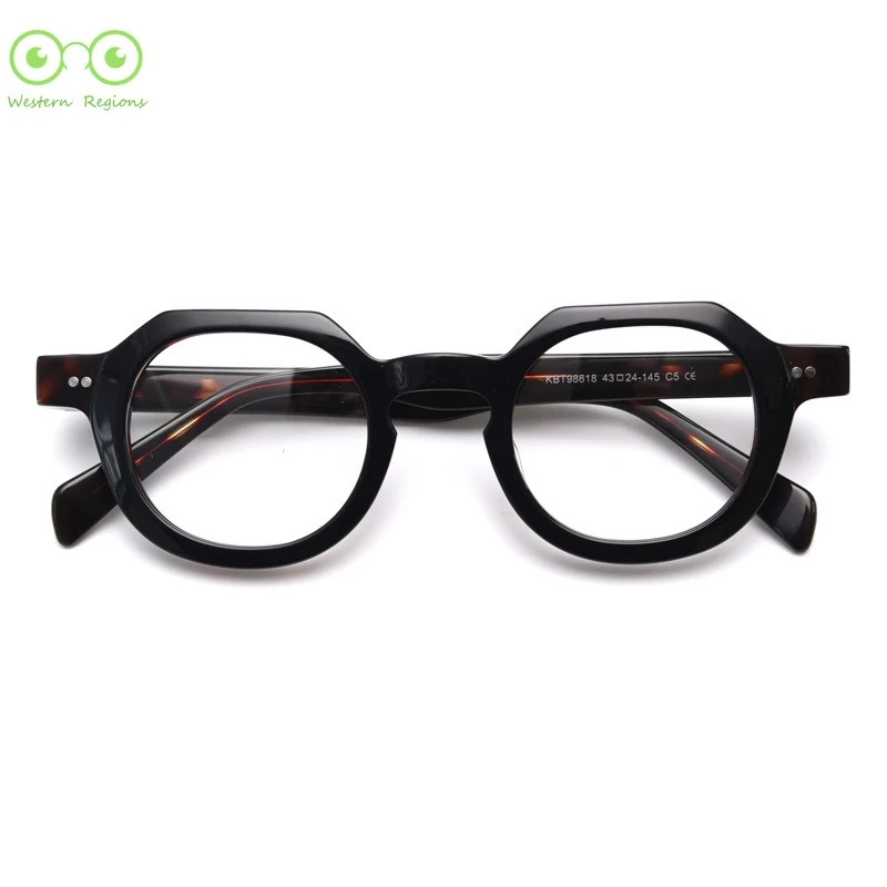 블랙 스몰 프레임 아세테이트 레트로 남녀 공용 문학 니치 클래식 플랫 라이트 스탠드 남성 근시 안경 캠핑용