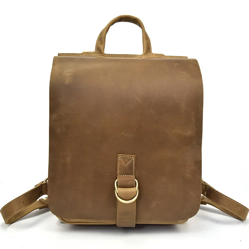 Classic Crazy Horse Leather Daypack, Unisex Vintage School Bag, Rugged Top-Grain Cowhide Backpack