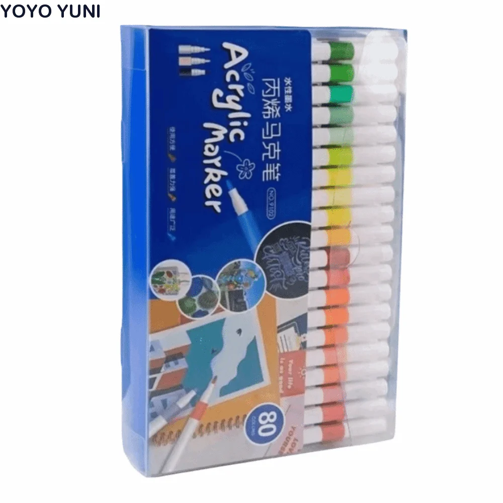 

80 Colors Acrylic Marker Pen Set Soft Tip Waterborne Brush Acrylic Paint Marker Non-toxic DIY Craft Paint Art Marker