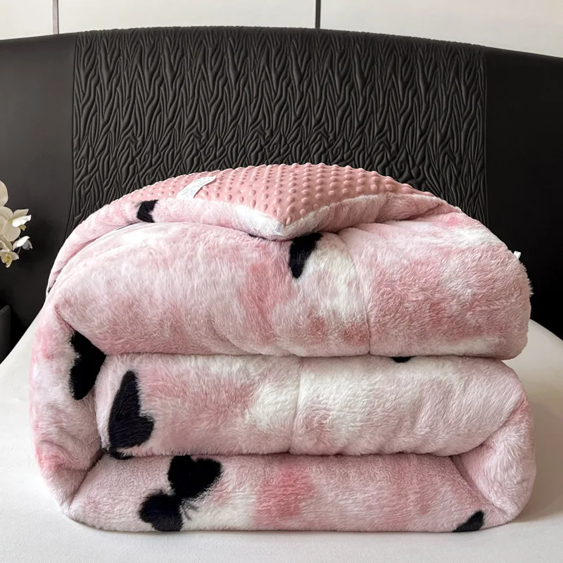

Rabbit fur printed beanie quilt winter thickened warm fleece quilt, comfortable and warm home student dormitory