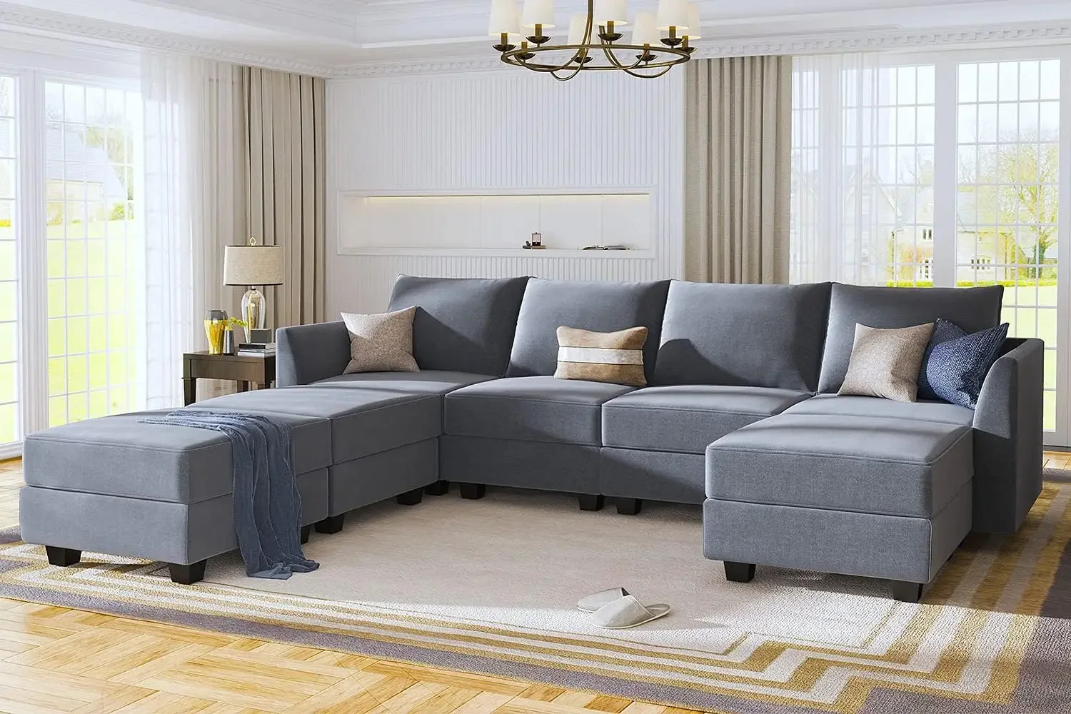 2024 NEW Modular Sectional Sofa U Shaped Modular Couch Reversible Modular Sofa Sectional Couch with Storage Seat, Bluish Grey