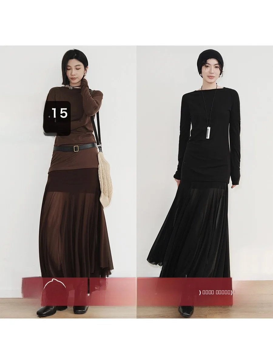 

Комплект Amyy Studios: футболка с длинным рукавом и асимметричным вырезом на одно плечо, полупрозрачная юбка, повседневный стиль, модный комплект на все сезоны.