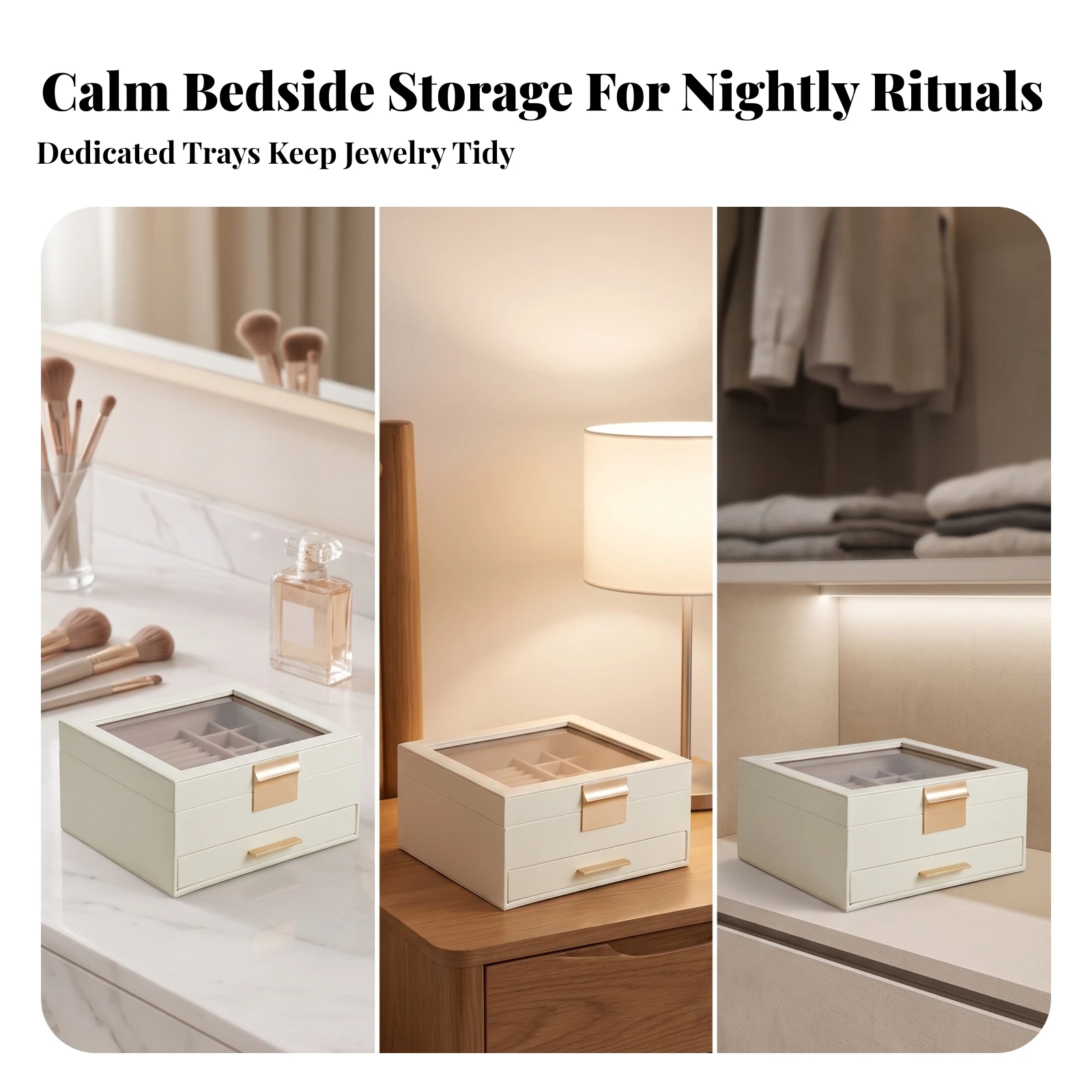 Jewelry Box with Window Lid Safeguarding Jewelry Box with Drawer Hard-Sided Compact for Dresser, Travel