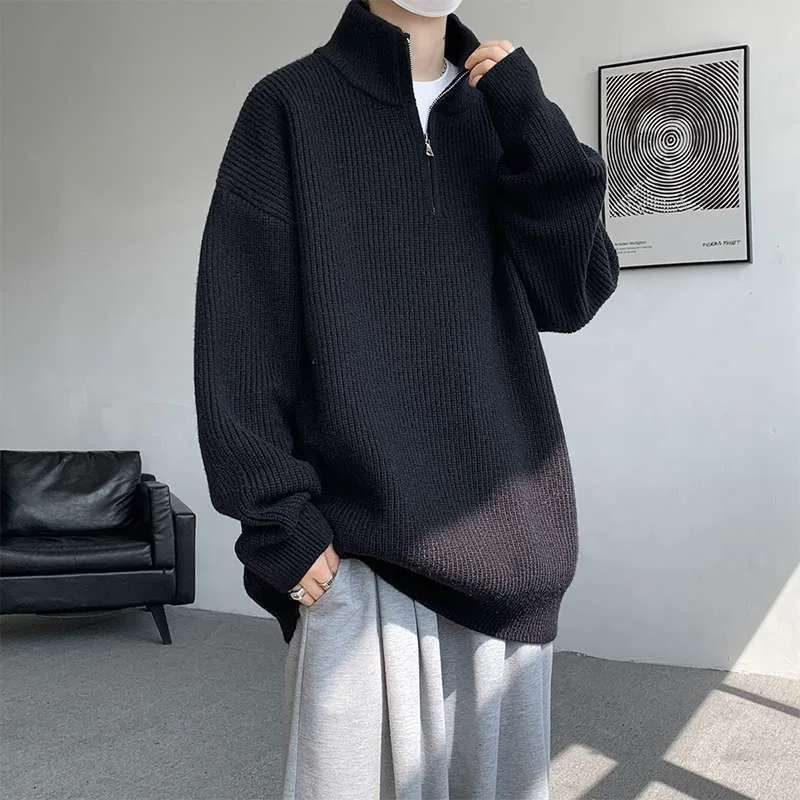 

Loose Fit Men's Knitwear Stand Collar Sweater Simple Cleanfit Trendy Autumn Winter Large Size 250 Pou Basic Long Sve Top