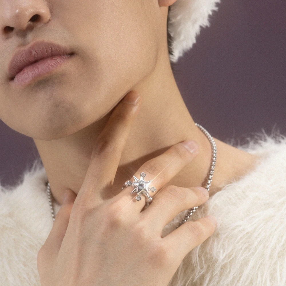 القوطية الشرير الهيب هوب خواتم محظوظ ستار Smiling الوجه الزركون ليلة ضوء دوران خاتم Charm Charm للنساء الرجال المجوهرات هدية #4