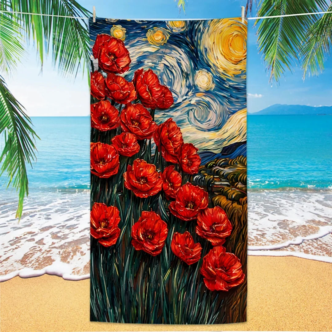 Пляжное полотенце Van Gogh — быстросохнущее, против песка, легкая микрофибра для плавания, йоги, путешествий, тренажерного зала