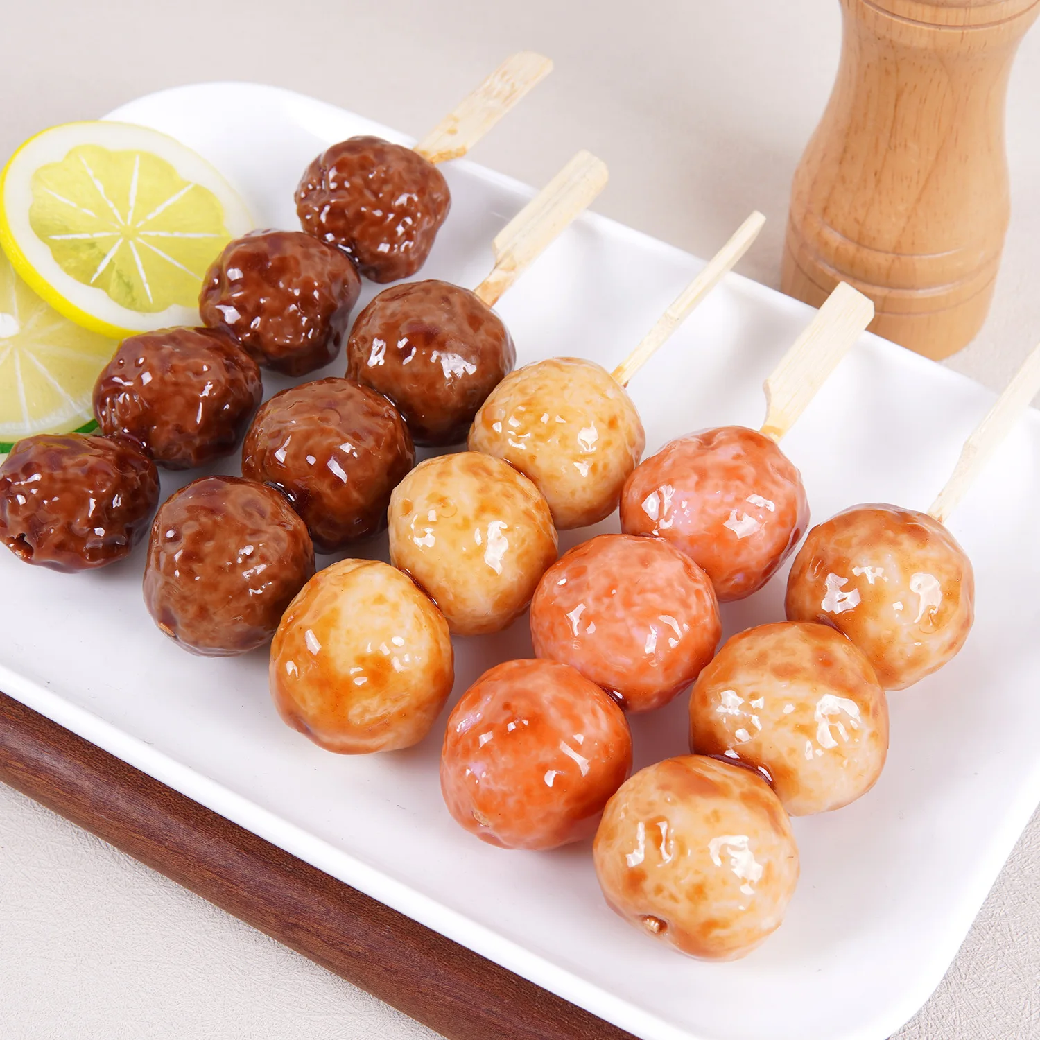 Simulación de brocheta de yakitori japonesa artificial, accesorio de comida de imitación, brocheta grande de carne de res a la parrilla tipo Oden, exhibición de comida falsa