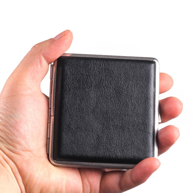 1pc Double-open Leather Cigars Cigarettes Cases for 20 sticks Cigarette Stainless Steel Tobacco Cigarette Boxes Tools