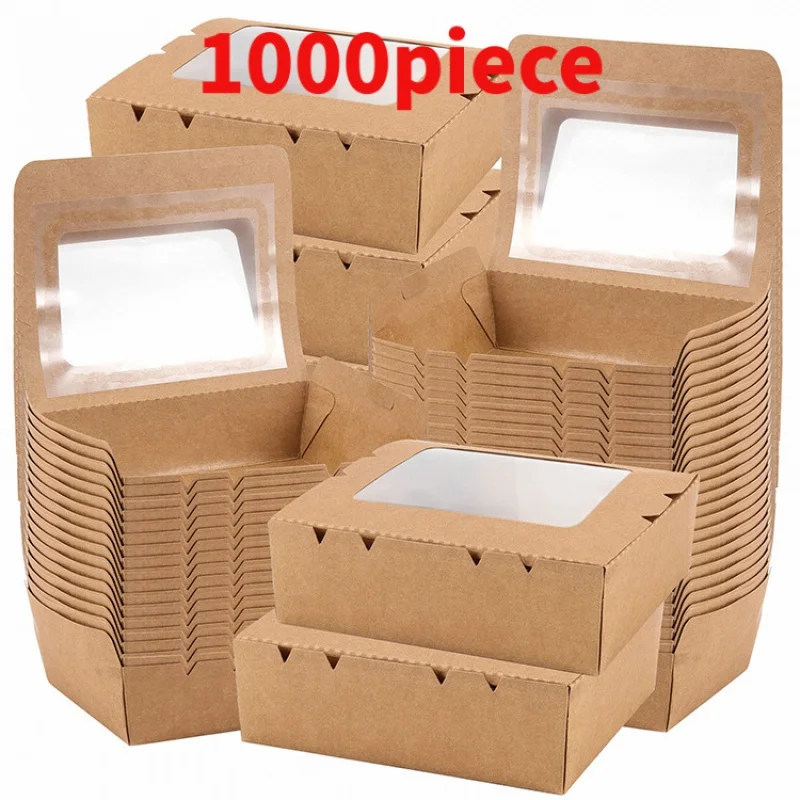 

10 00piece.Custom.Take Away Food Packing Box Take Out Container Kraft Paper Takeaway Fast Food Boxes Hamburger Packaging Boxes