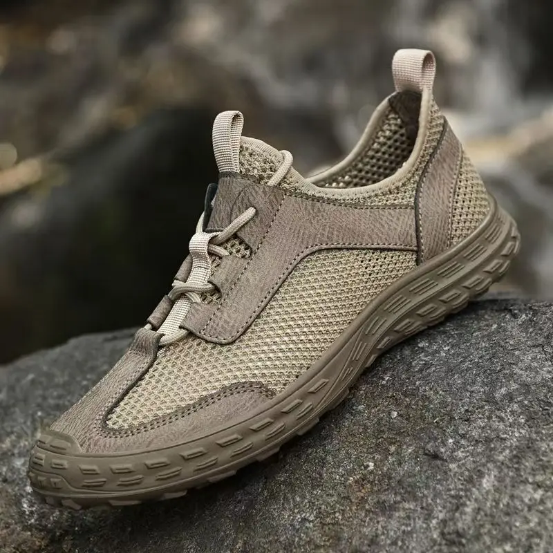 

Men Summer New Mesh Lace Up Outdoor Hiking Shoes Soft sole Non Slip Breathable Casual Sneakers Lightweight Climbing Shoes
