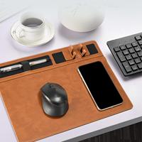Gaming Mousepad 15 W Wireless Charging Brown PU Leather for Office Desk Home