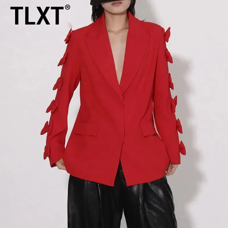 

TLXT Bow Design Красные пиджаки для женщин Однобортные куртки с длинными рукавами Женские пальто Модная одежда Осень 2023 г. Новинка
