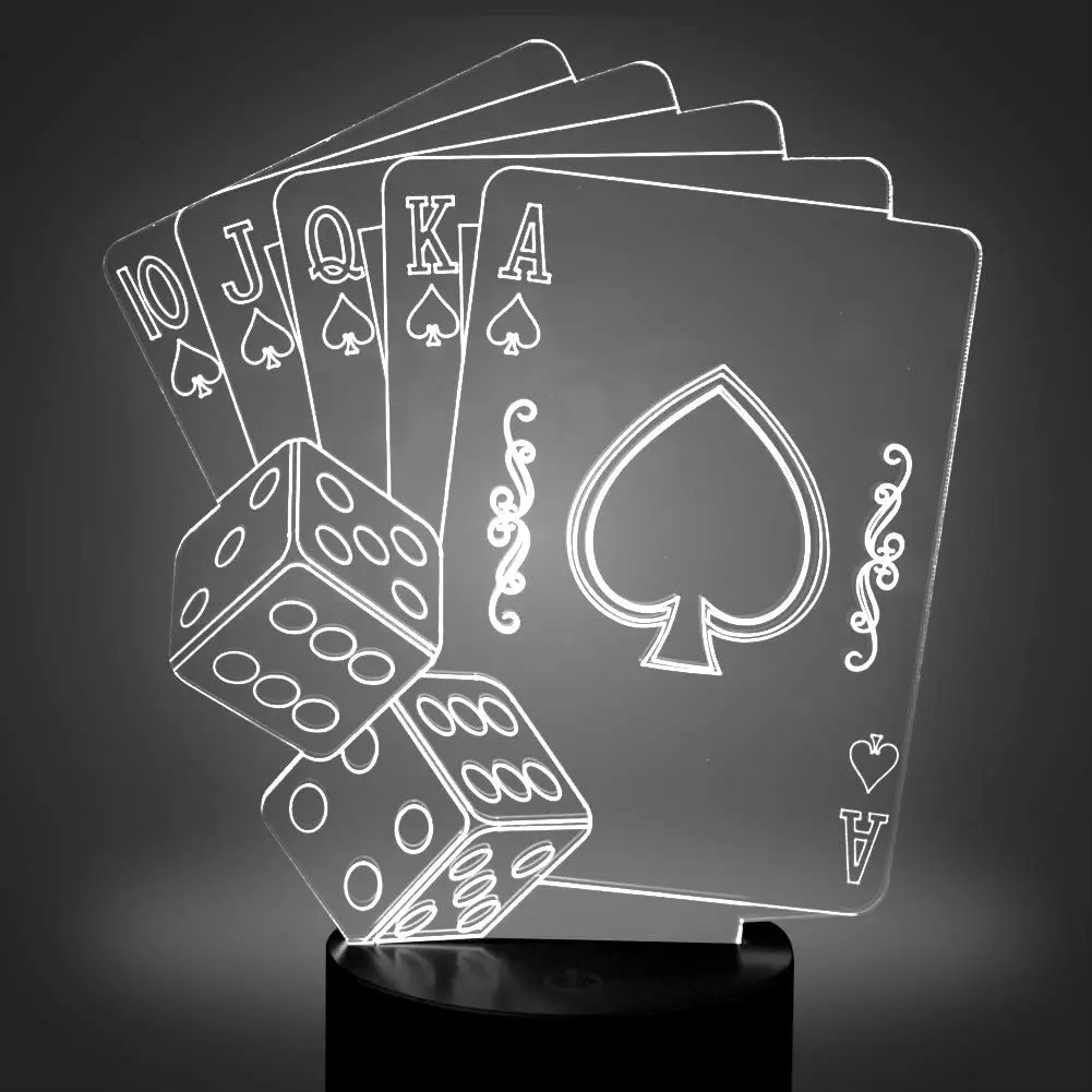 3d luz da noite mágico decoração dice poker spades cartão de jogo 7 cores mudando controle remoto luz da noite presente para a decoração do quarto