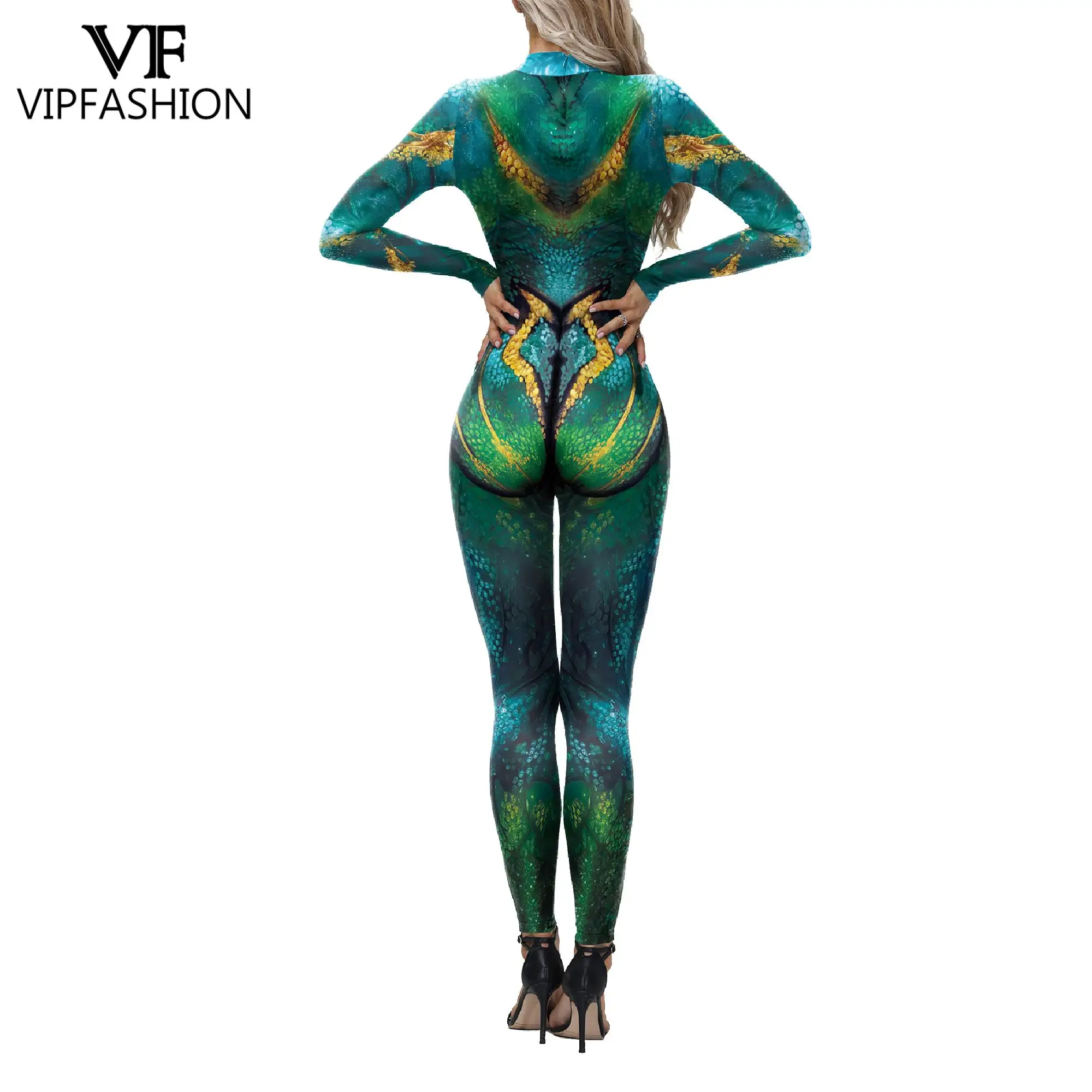 VIP FASHION Peacock Jumpsuits 3D Digital Print Woman Zentai Bodysuit Animal Show Performance Costume Carnival Purim Party Outfit