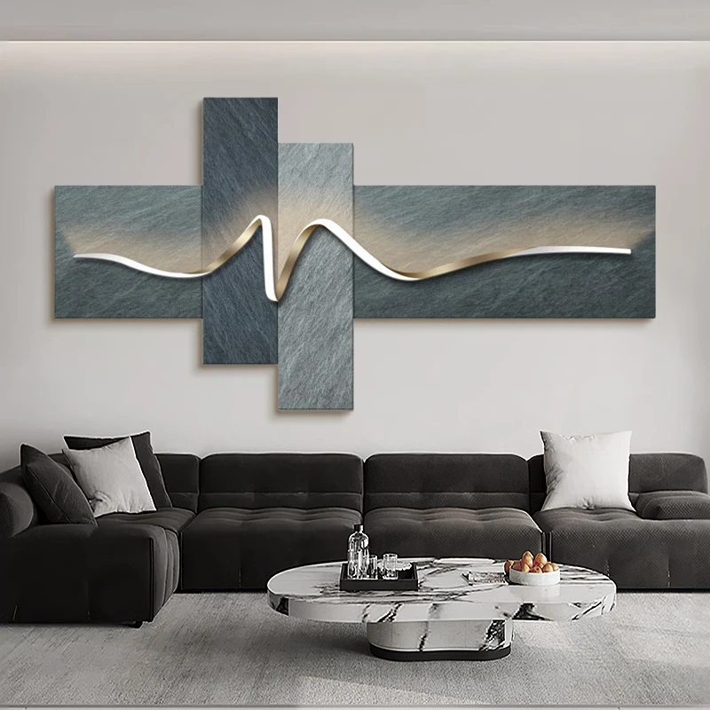 Main bedroom living room geometric office decor painting with lights luxury sofa TV background wall hanging picture bedroom beds