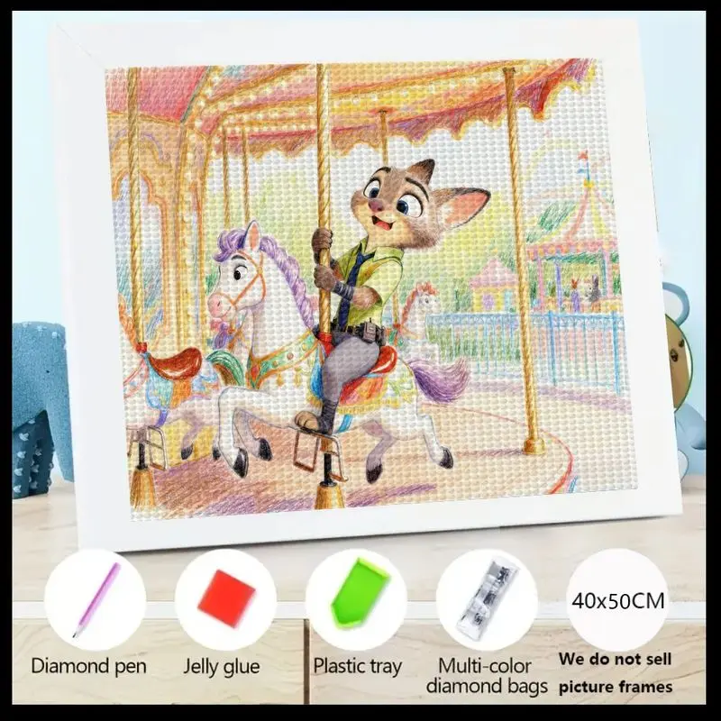

1 шт., 5D полная дрель, набор для алмазной живописи «сделай сам», милая мультяшная лиса, карусель, парк развлечений, сцена, сверкающая вышивка стразами