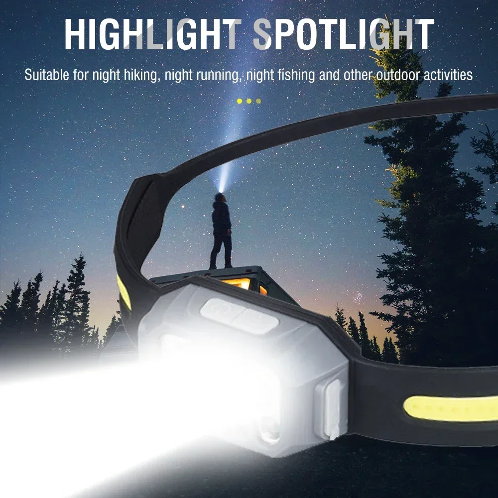 Mini Sensor Headlamp Portable Outdoor Camping Light USB Rechargeable COB Riding Lamp Ultra Light Headlight For Cycling Running