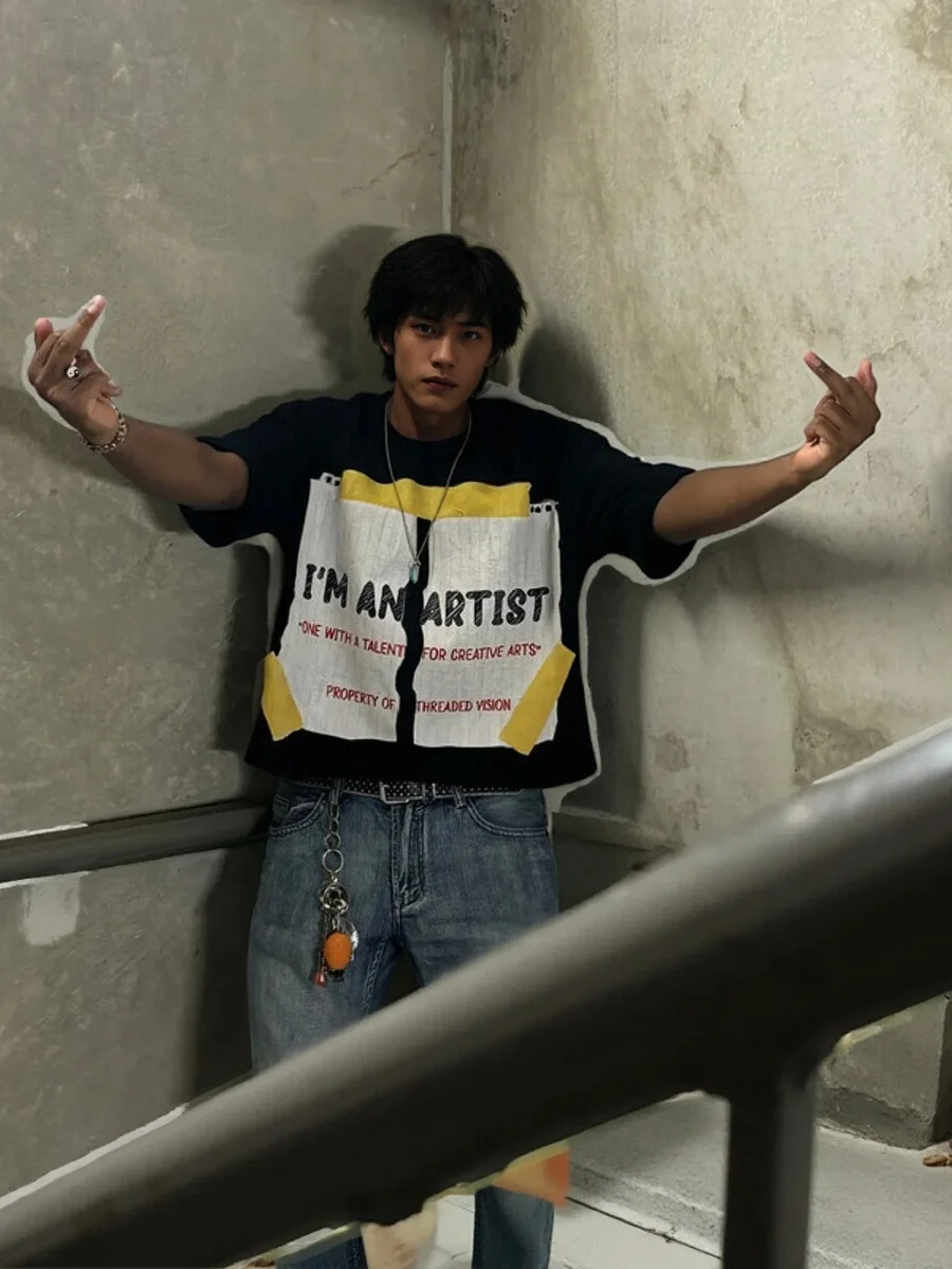 

Versatile Printed Pattern Loose ort Top Trendy Youthful Summer T-irt for Teens round Ne ort Sve Casual Wear