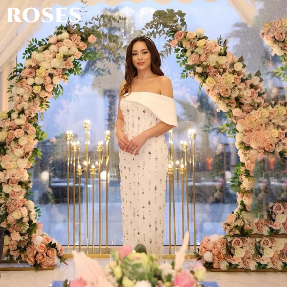 Sukienka wieczorowa w kształcie trąbki, biała, z jednym ramieniem, na studniówkę, z plisami, kryształowa, formalna, na przyjęcie, suknia balowa, szyta na miarę.