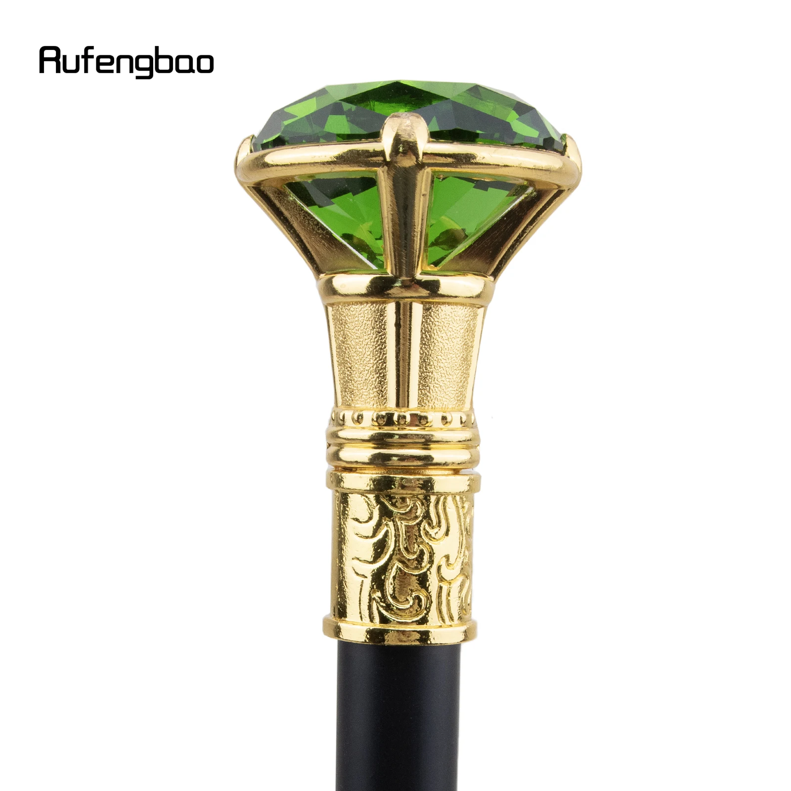 Green  Diamond Single Joint Golden Walking Stick with Hidden Plate Self Defense Fashion Cane Plate Cosplay Crosier Stick 93cm