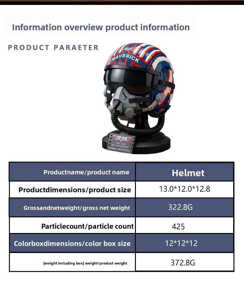 Top Gun Maverick Pilot Helmet Building Blocks Model DIY Desktop Display Ornament Collectible Gift for Fans