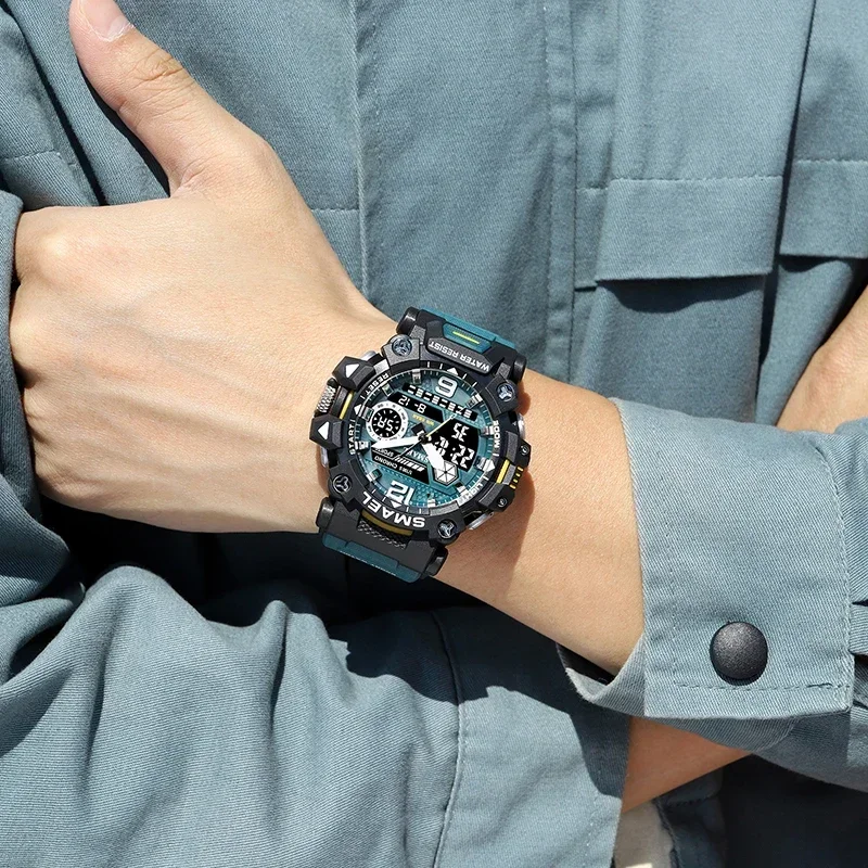 SMAEL 8072 50m Waterproof Sports Watch Military Man Sports Watch Digital Dual Display Watch Quartz Led Digital Men Watches