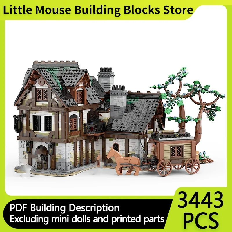 

Модель средневекового замка улица, строительные блоки MOC, модульная технология средневековой таверны, подарок, праздничная сборка, детский игрушечный костюм