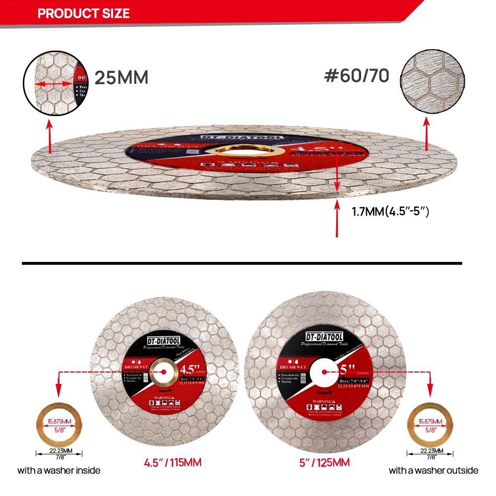 Imagem -02 - Dt-diatool Hexgon Dupla Face 4.5 Seco Duplo-lado Diamante Circular Viu Máquina de Corte de Moagem Lâmina Cerâmica Telha Mármore