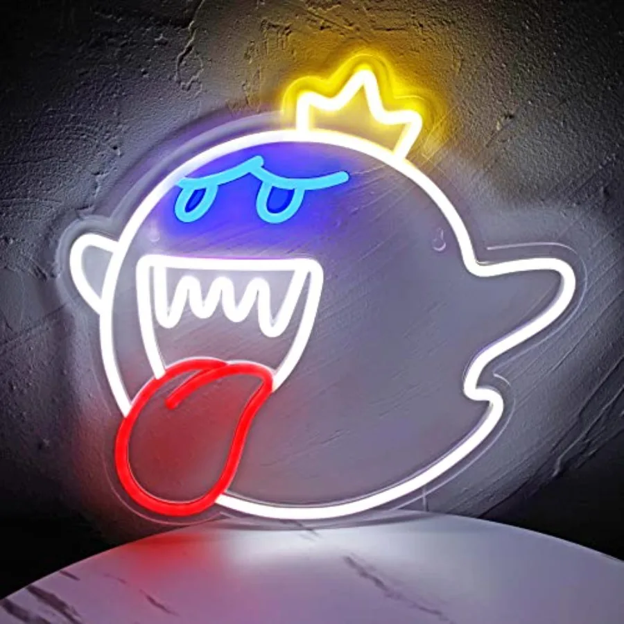 Neon Sign King Boo The Ghost Face LED Neon Light Mario Lamp Acrylic Sign for Game Room Decor Gaming Light Accessory Gifts for B