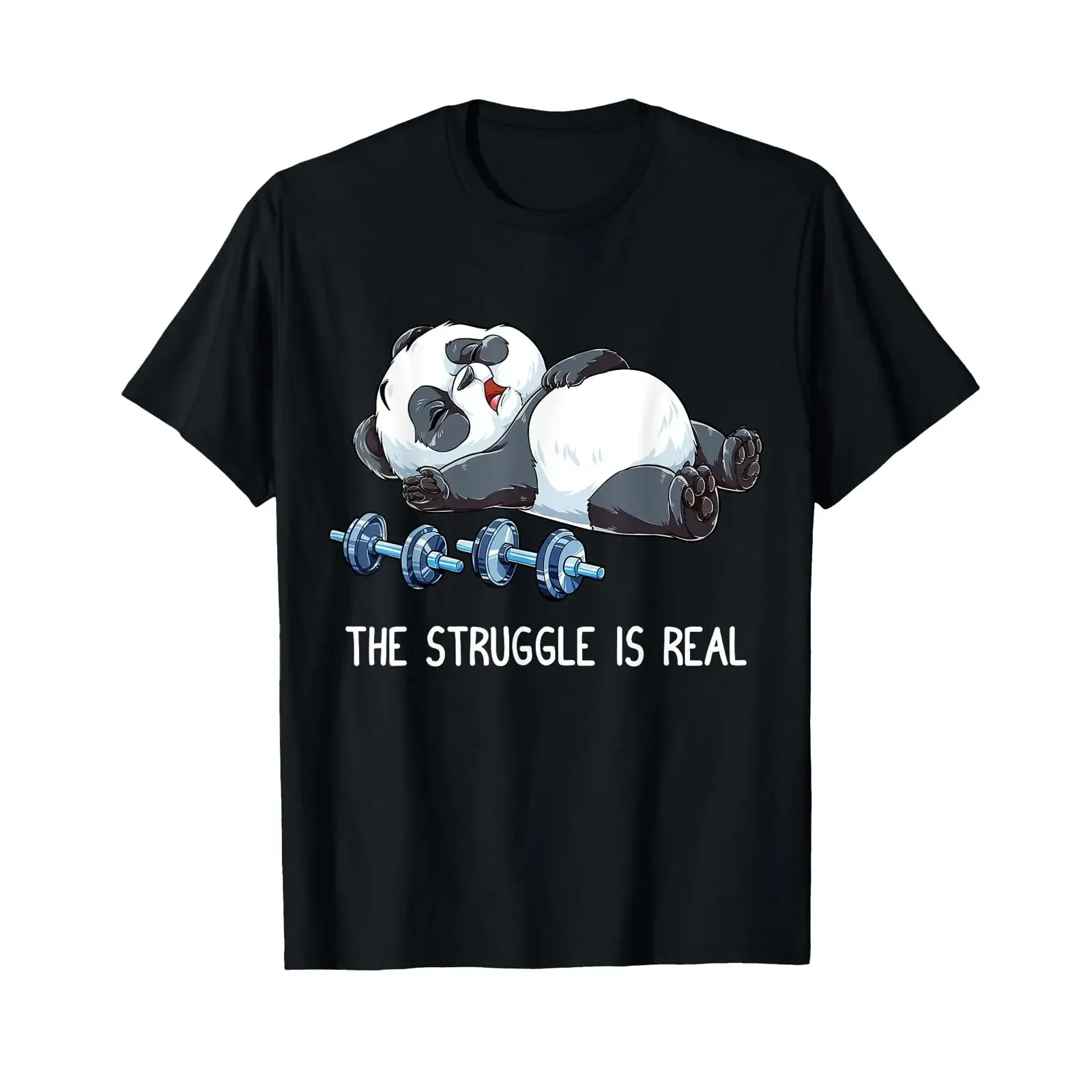 Panda The Struggle is Real Weightlifting Fitness Gym Funny T Shirt vintage Washed Top For Everyday Wear Breathable homme Soft