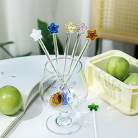 Creative Star Coffee Spoon Kitchen Dessert Cake Scoops Colorful Crystal Glass Tea Spoons Long Handle Mixing Round Spoon