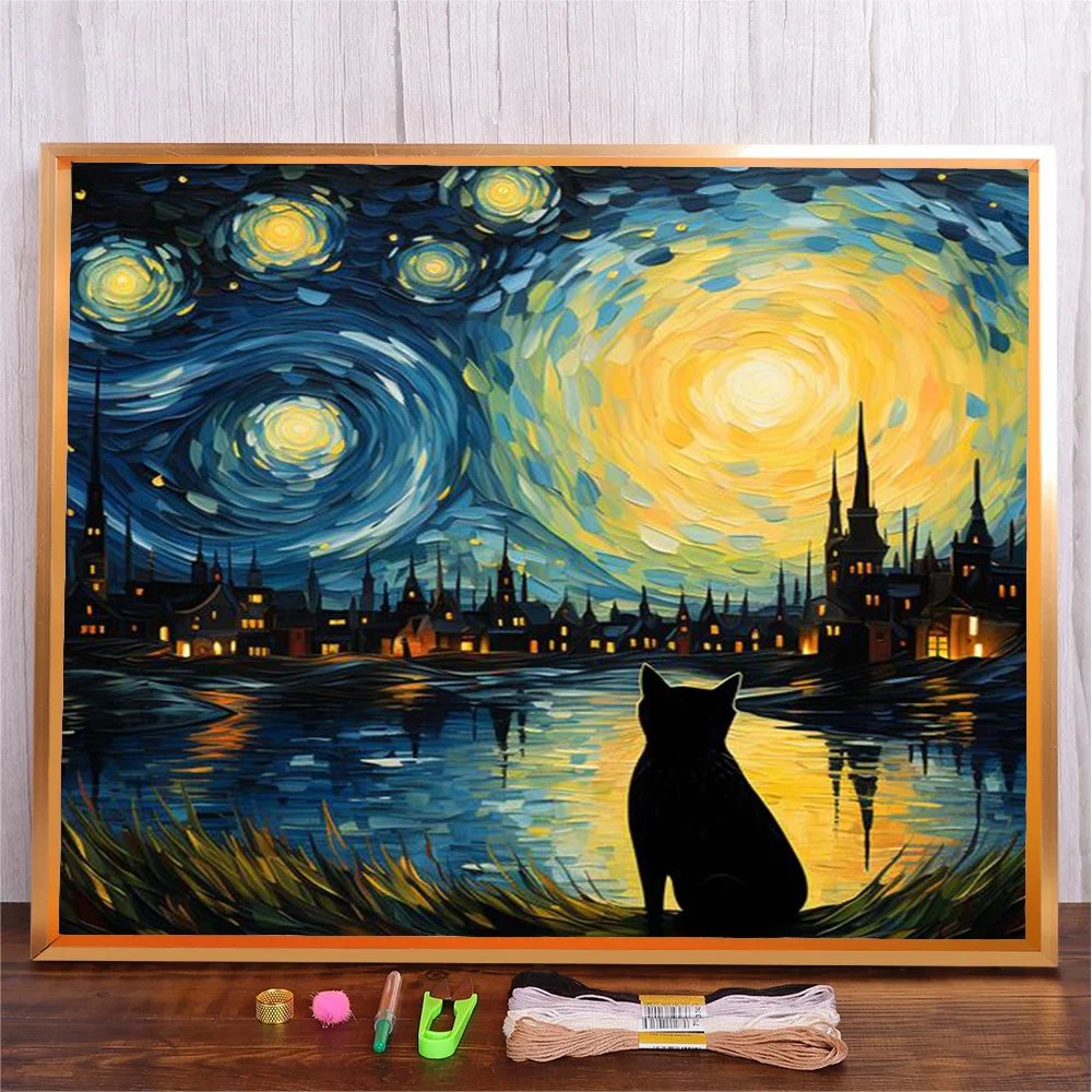 Anime Patterns Cross Stitch Kit 11CT Printed Canvas Cartoon Landscape Pattern Fabric Embroidery Kits DIY Kids Room Wall Decor