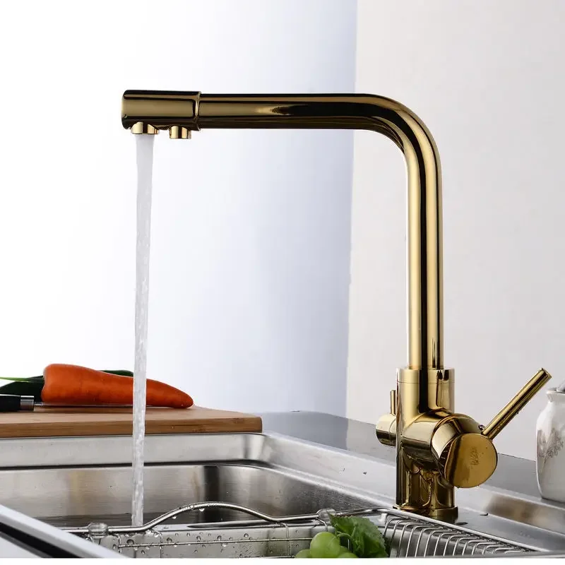 Gold/Black Basin Faucets Filter Kitchen Faucets Deck Mounted Mixer Tap 360 Rotation with Water Purification Features Mixer Tap