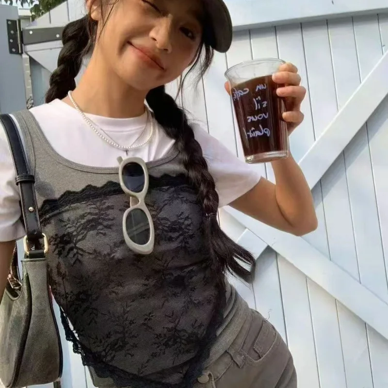 

Lace Scrunchies for Women Elastic Hair Bands Ponytail Holders Layering Small Butt Curtain Short Skirt Flower Triangle Hair Scarf