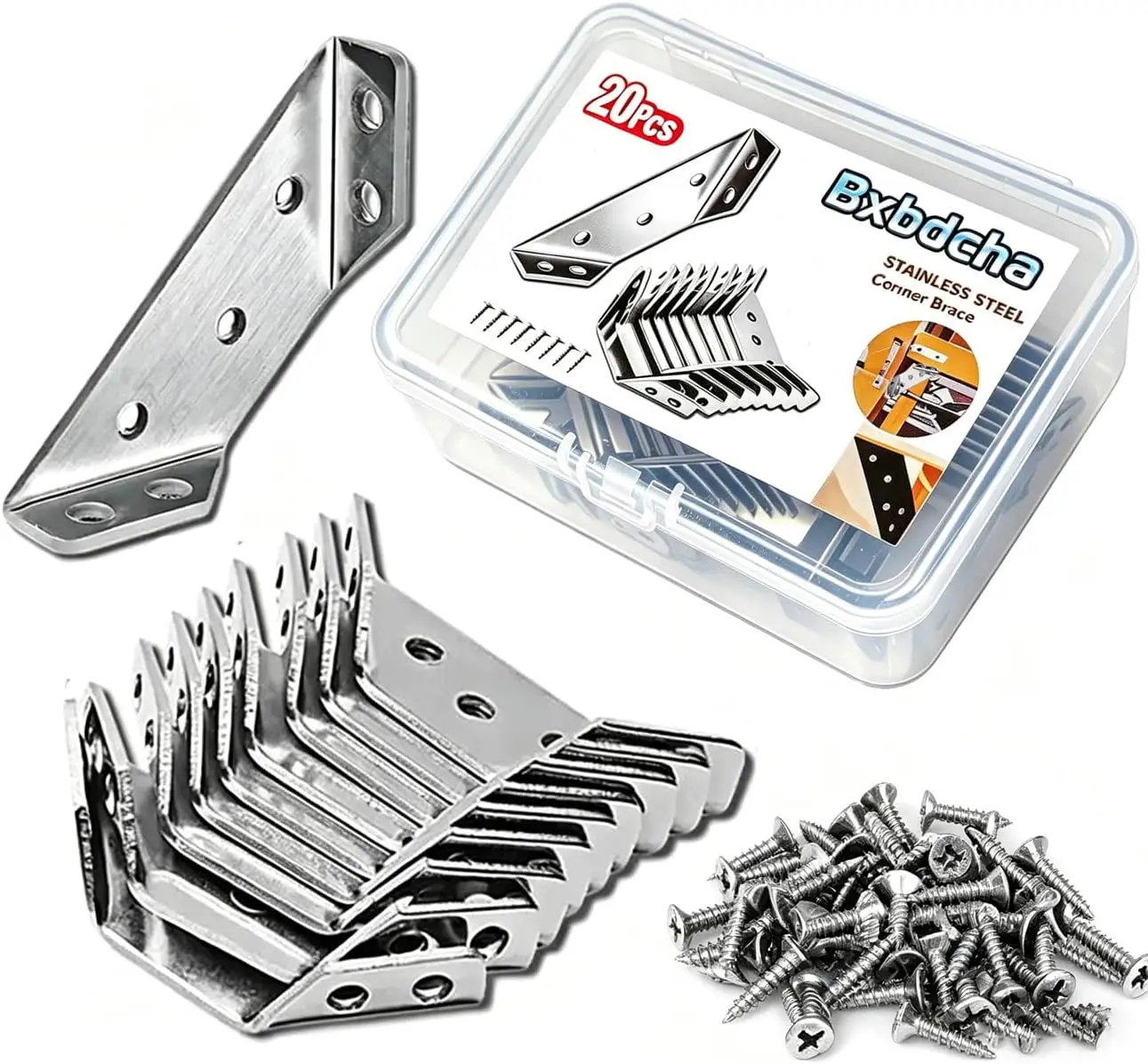 

20PCS Stainless Steel L Brackets for Wood Shelves, Table, Cabinet, Drawer with Screws