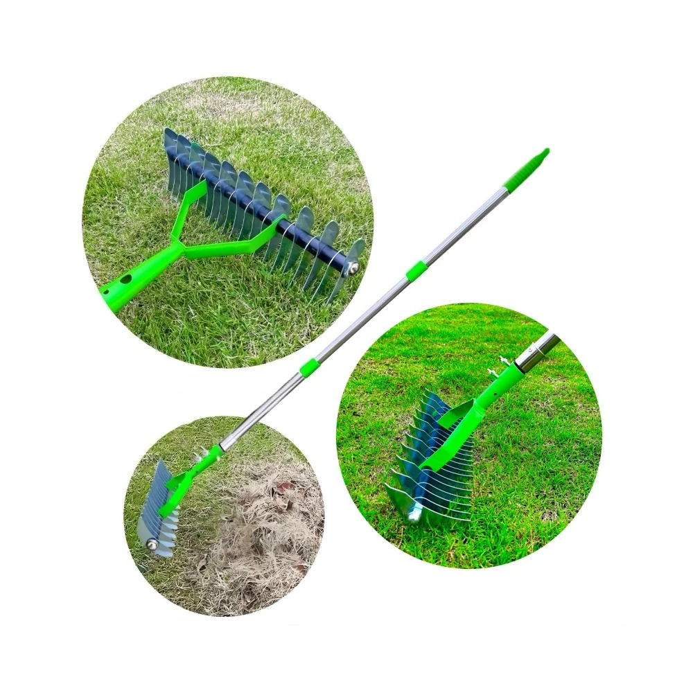 Rieten hark voor gazonverzorging Afneembare verticutende hark Tuinbladhark Bodemcultivator Gazonbeluchter Gereedschap met verstelbaar handvat