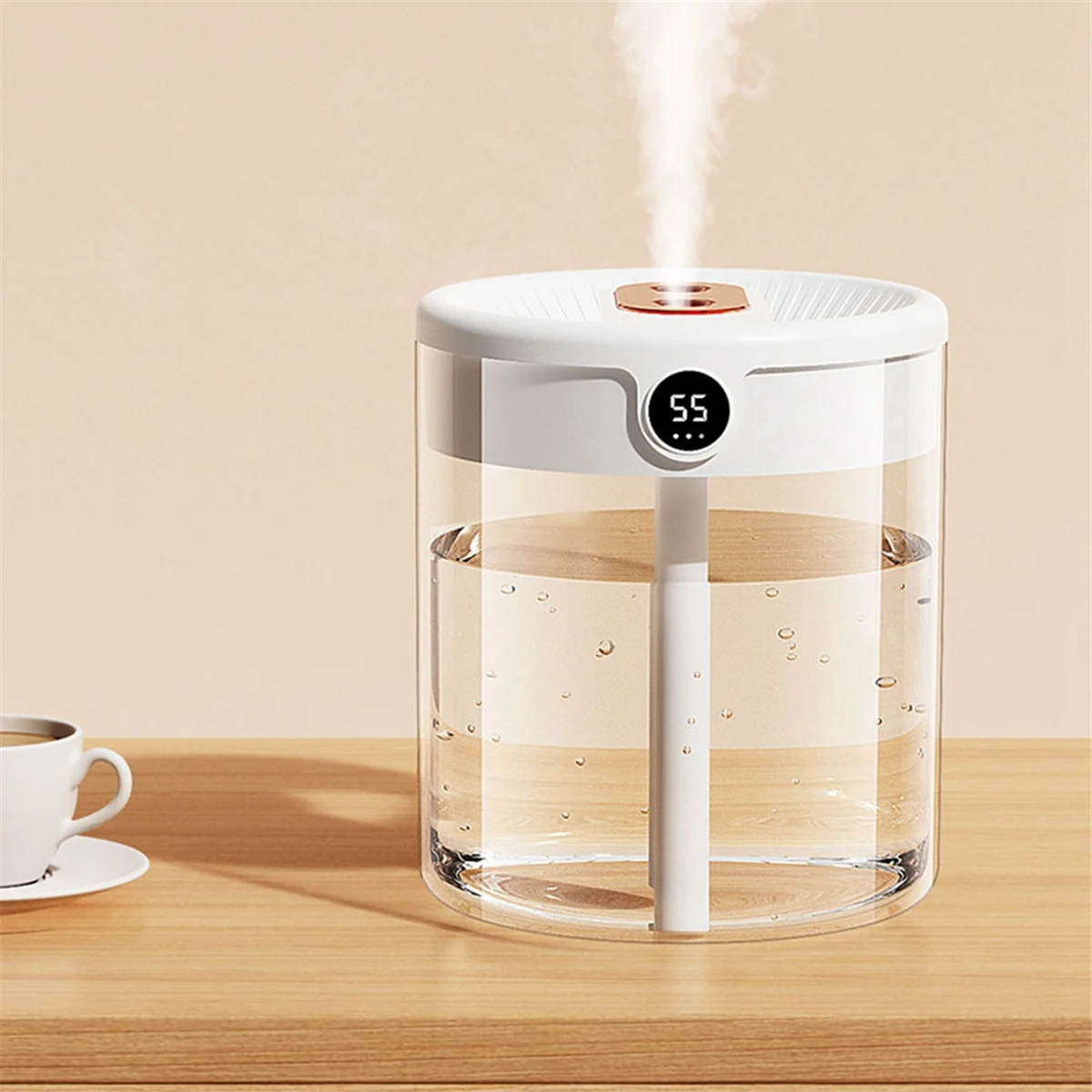 Humidificador de aire H2O, difusor de aceite esencial portátil con USB, doble boquilla, pantalla LCD de humedad, 2L de capacidad, blanco