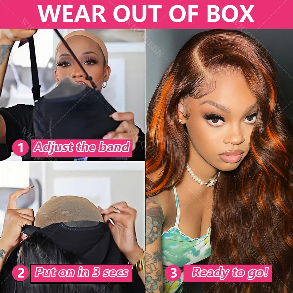 سهلة التركيب # 4/350 براون تسليط الضوء على الدانتيل شعر مستعار أمامي 5x5 الدانتيل إغلاق شعر مستعار غلويليس البرازيلي أومبير الزنجبيل اللون خصلات الشعر المستعار الإنسان