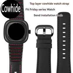 28mm High qualiuty Cowhide Leather watch strap men Soft skin strap black black red line watchband For Seven Friday M2/Q201/02/03