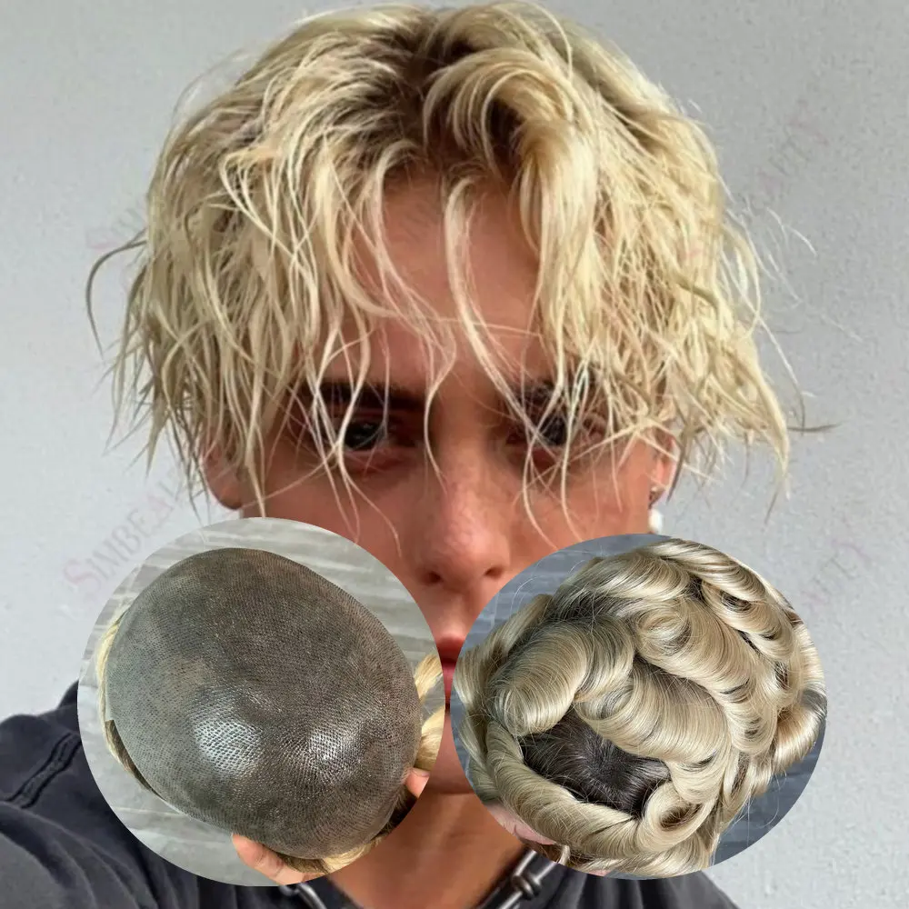 دائم مايكرو رقيقة جدا 0.06 مللي متر الجلد قاعدة أومبير شعر أشقر الرجال الشعر المستعار 100% شعر الإنسان الشعرية الاصطناعية غير قابلة للاكتشاف هيربيسي