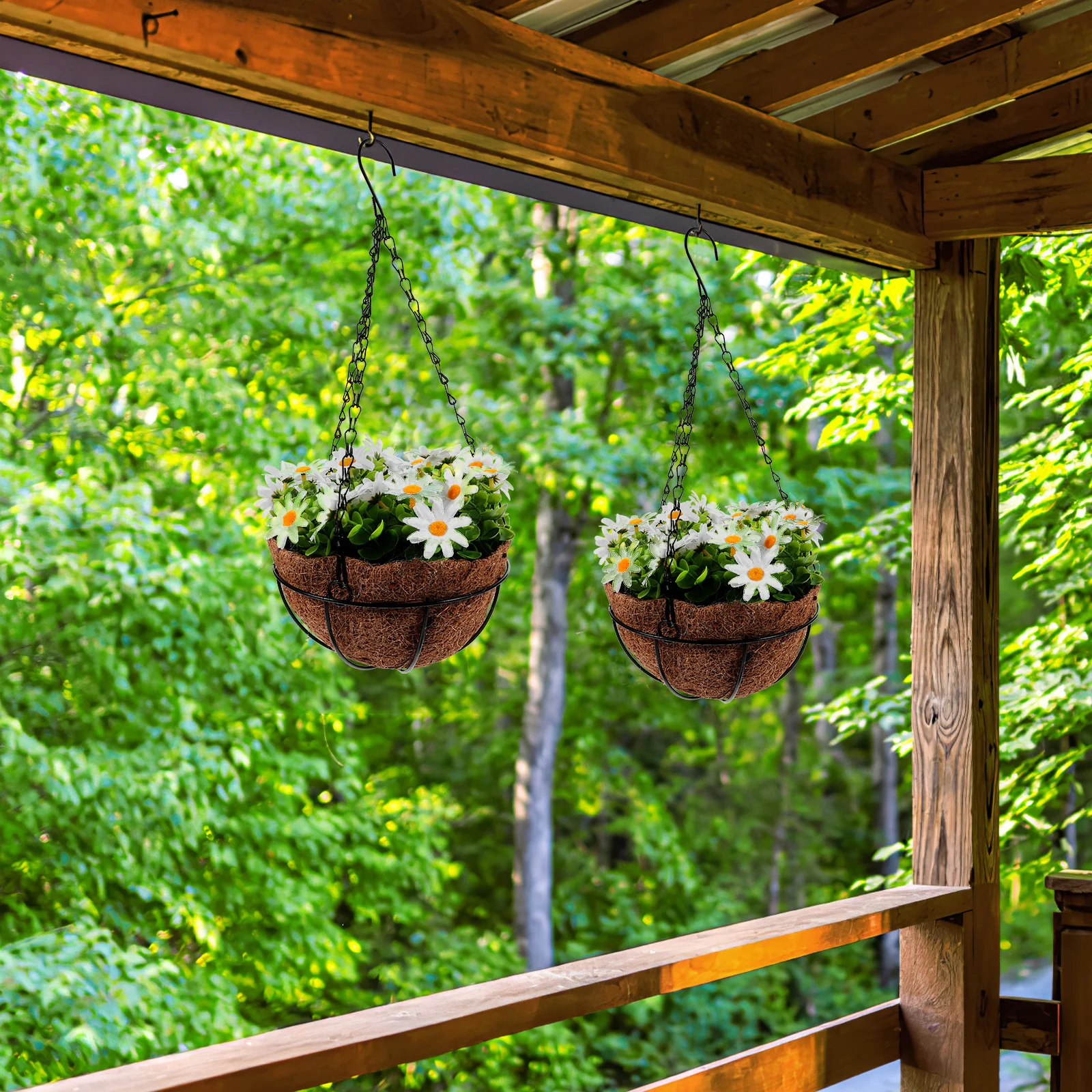 

Artificial Hanging Flower Basket Fake Flowers In Coconut Liner Garden Decor For Indoor Outdoor Plant Hanger Planter