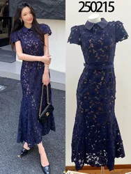 Summer Flower Lace Midi Dress Women Bohemian Beach Sundress Vacation Floral Embroidery Vestidos Party Sweet Girls Long Dresses