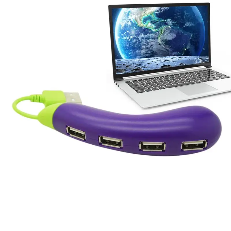 USB 2.0  4 ports Hub Eggplant Shaped Splitter Adapter cute Eggplant  design Multiport USB Hub USB Extender Hub for PC laptops