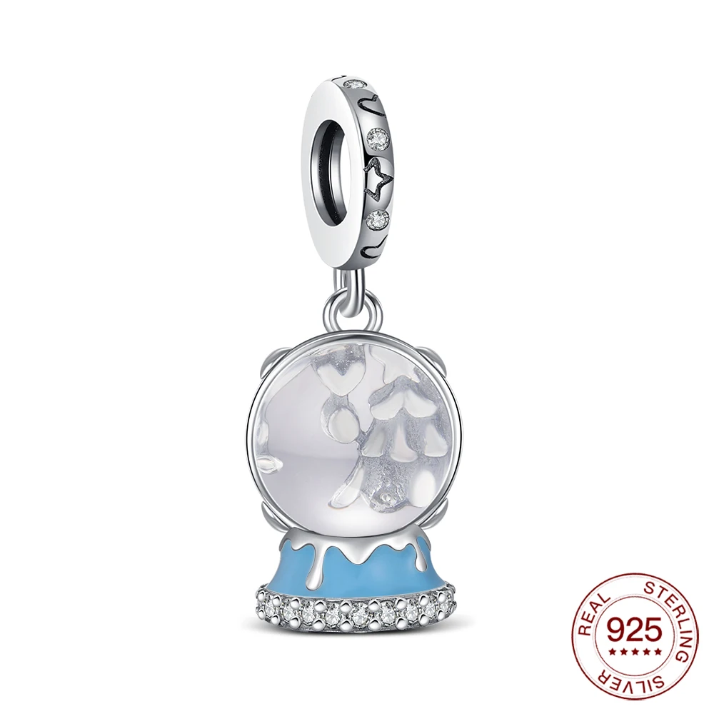 Weihnachtsanhänger aus 925er-Sterlingsilber, Weihnachts-Kristallkugel-Anhänger, Original-Armband, DIY, Damen, Party, heißer Schmuck, Geschenk für Liebhaber