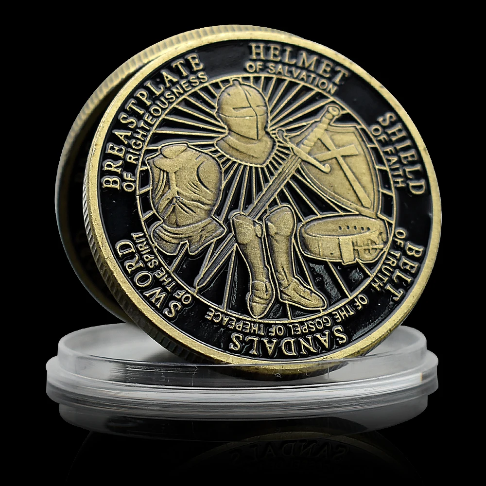 Put on The Whole Armor of God Challenge Coin Medieval Knight Bronze Coin Ephesians 6:13-17 Commemorative Medal In Capsule