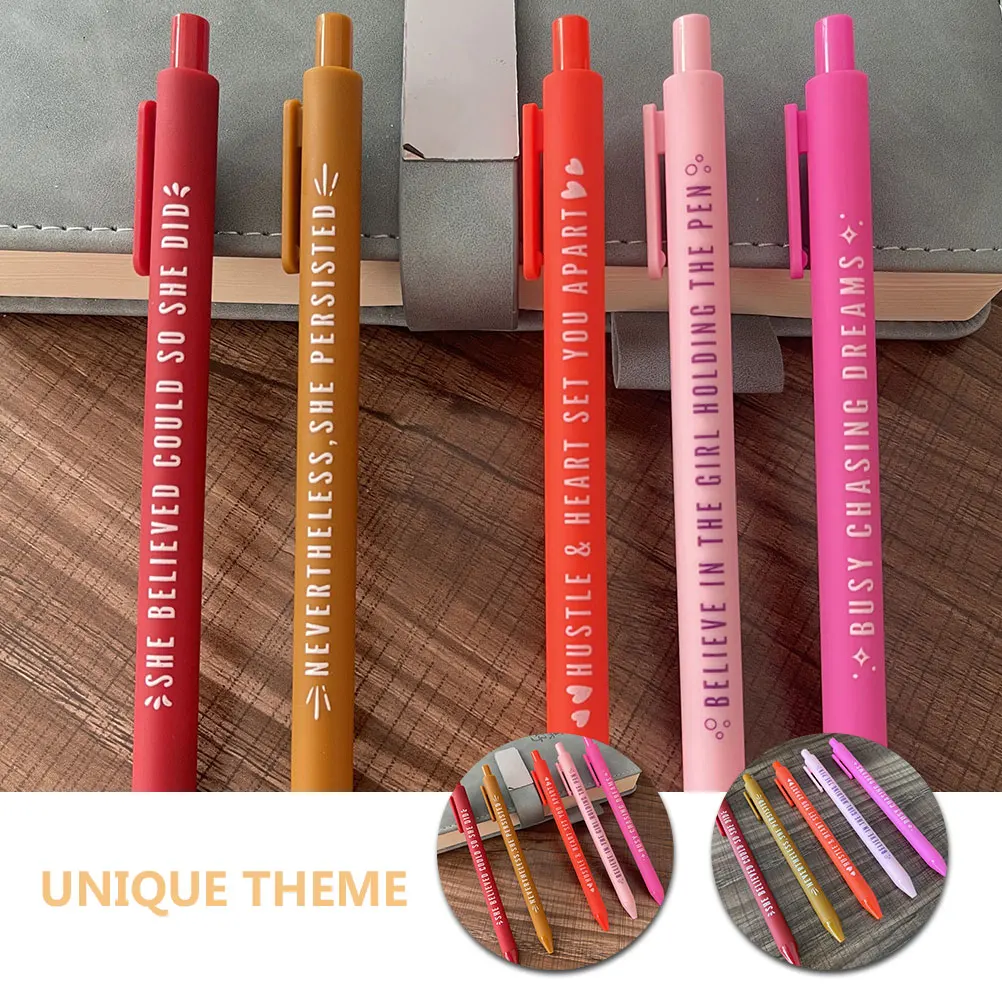 5pcs Vibrant Colors Empowerment Gel Pens Motivational Writing Smooth Tip Plastic Retractable Ballpoint Pens For Use