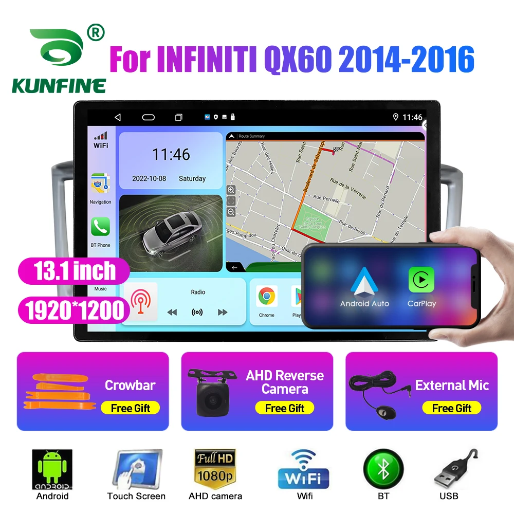 

Автомобильный радиоприемник 13,1 дюйма для INFINITI QX60 2014-2016, автомобильный DVD GPS-навигатор, стерео Carplay, 2 Din, Центральный Мультимедиа, Android, авто